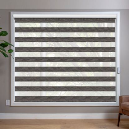 Grey/Silver Zebra blinds in room