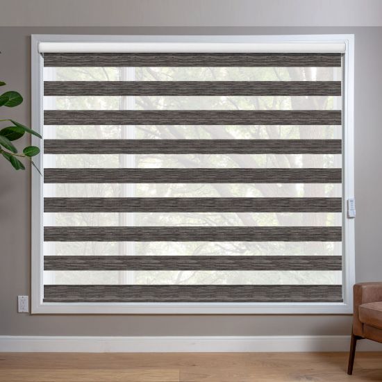 Grey/Silver Zebra blinds in room