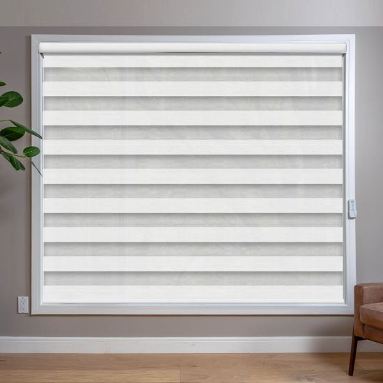 White blackout zebra blinds in room